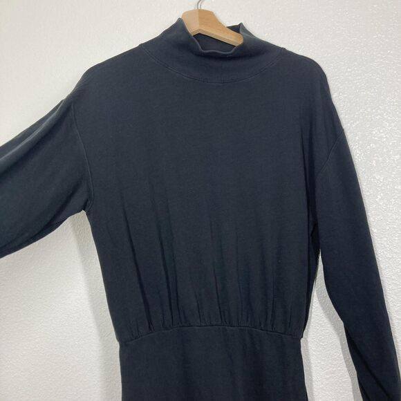 Nation LTD Lisa Dress Small Jet Black Mock Neck Long Sleeve Cotton Button Hem - Picture 3 of 16